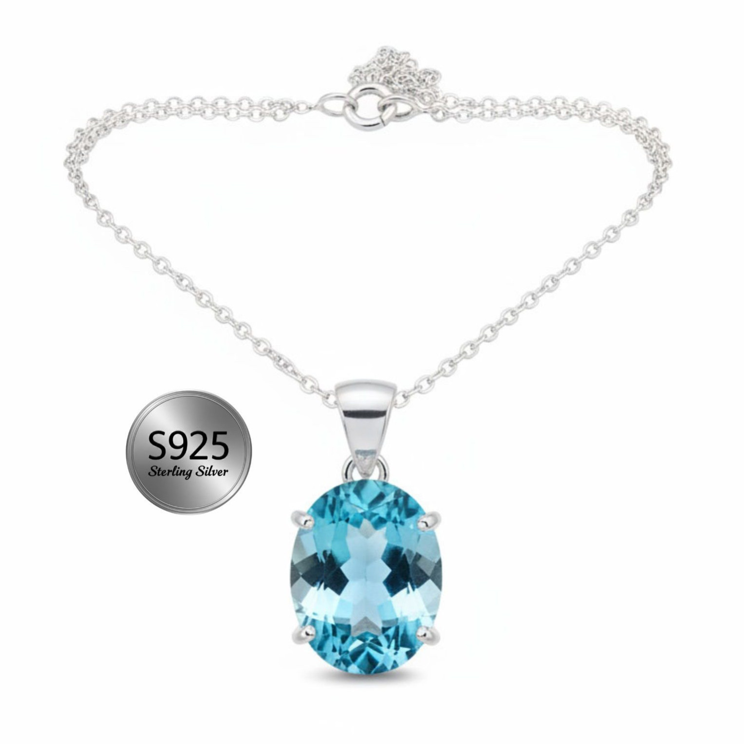 Women's Swiss Topaz 925 Sterling Silver Solitaire Pendant